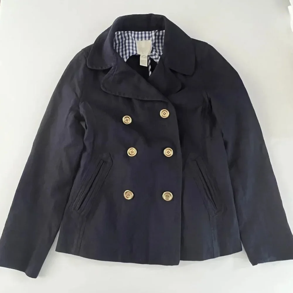 New J.Crew Blue Long Sleeve Double Breasted Metallic Cotton Jacket P236 - Picture 2 of 6